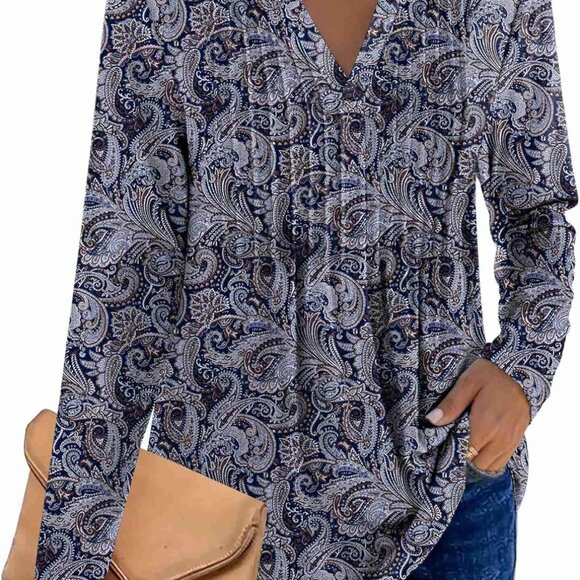Women's 2025 Long Sleeve Tunic Blouse - Stylish V-Neck for Every Occasion - Picture 3 of 6